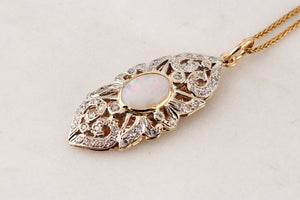 VINTAGE c1940’s OPAL & DIAMOND PENDANT 14ct GOLD