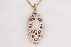 VINTAGE c1940’s OPAL & DIAMOND PENDANT 14ct GOLD