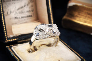 ITALIAN DESIGNER CEYLON SAPPHIRE & DIAMOND SERPENT RING 18ct GOLD