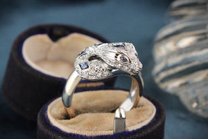 ITALIAN DESIGNER CEYLON SAPPHIRE & DIAMOND SERPENT RING 18ct GOLD