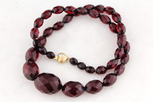 ANTIQUE ART DECO CHERRY AMBER NECKLACE 9ct GOLD