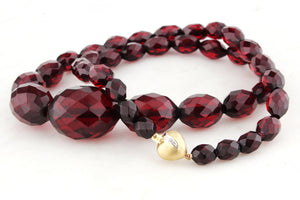 ANTIQUE ART DECO CHERRY AMBER NECKLACE 9ct GOLD