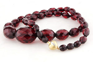 ANTIQUE ART DECO CHERRY AMBER NECKLACE 9ct GOLD