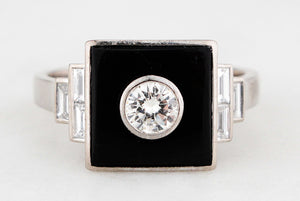 ART DECO c1930’s 1.04ct DIAMOND & ONYX RING 18ct GOLD