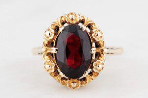 VINTAGE 1974 RHODOLITE GARNET RING 9ct GOLD