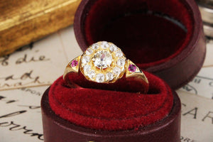 VICTORIAN 1885 DIAMOND & RUBY CLUSTER RING 18ct GOLD