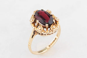 VINTAGE 1974 RHODOLITE GARNET RING 9ct GOLD