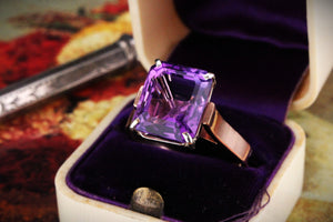 VINTAGE MID CENTURY AMETHYST COCKTAIL RING 14ct GOLD