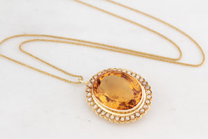ANTIQUE VICTORIAN 28ct CITRINE & SEED PEARL PENDANT 15ct GOLD