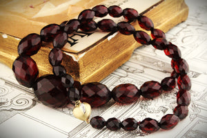 ANTIQUE ART DECO CHERRY AMBER NECKLACE 9ct GOLD