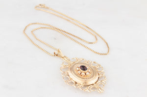 VINTAGE GARNET & SEED PEARL PENDANT LOCKET 9ct GOLD