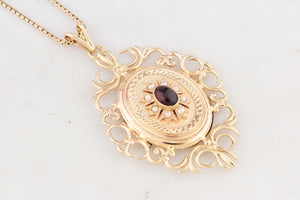 VINTAGE GARNET & SEED PEARL PENDANT LOCKET 9ct GOLD