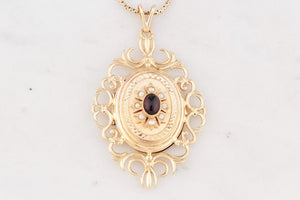 VINTAGE GARNET & SEED PEARL PENDANT LOCKET 9ct GOLD