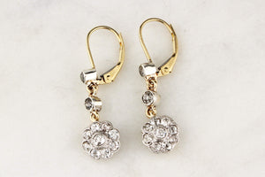 ANTIQUE DIAMOND DAISY EARRINGS PALLADIUM & 18ct GOLD