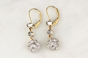 ANTIQUE DIAMOND DAISY EARRINGS PALLADIUM & 18ct GOLD