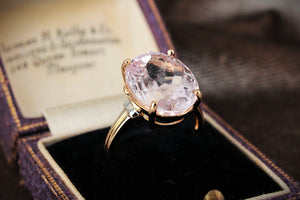 VINTAGE 9.30ct KUNZITE & DIAMOND RING 14ct GOLD