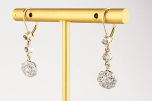 ANTIQUE DIAMOND DAISY EARRINGS PALLADIUM & 18ct GOLD