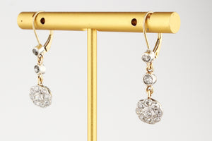 ANTIQUE DIAMOND DAISY EARRINGS PALLADIUM & 18ct GOLD