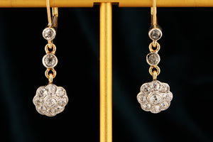 ANTIQUE DIAMOND DAISY EARRINGS PALLADIUM & 18ct GOLD