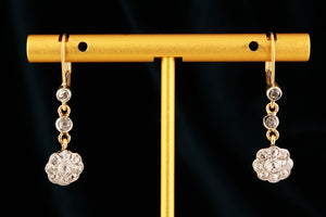 ANTIQUE DIAMOND DAISY EARRINGS PALLADIUM & 18ct GOLD