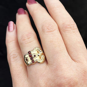 ANTIQUE EDWARDIAN c1900 GARNET BUCKLE RING 9ct GOLD