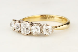 OLD EUROPEAN CUT FIVE STONE 1.52ct DIAMOND RING 18ct GOLD