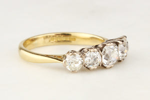 OLD EUROPEAN CUT FIVE STONE 1.52ct DIAMOND RING 18ct GOLD