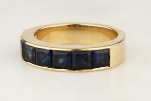 VINTAGE 3.5ct SAPPHIRE HALF HOOP RING 18ct GOLD