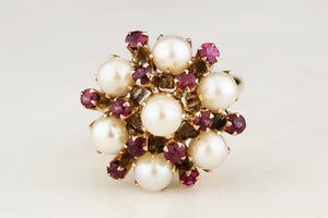 VINTAGE c1940’s RUBY & PEARL PRINCESS RING 14ct GOLD