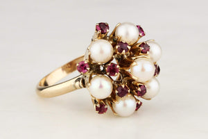 VINTAGE c1940’s RUBY & PEARL PRINCESS RING 14ct GOLD