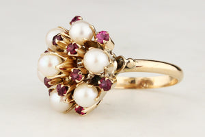 VINTAGE c1940’s RUBY & PEARL PRINCESS RING 14ct GOLD