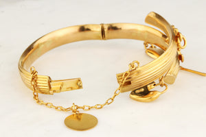 ANTIQUE VICTORIAN HINGED CHARM BANGLE 15ct GOLD