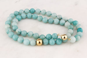 AMAZONITE & GOLD BEAD NECKLACE 14ct GOLD
