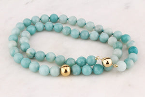 AMAZONITE & GOLD BEAD NECKLACE 14ct GOLD