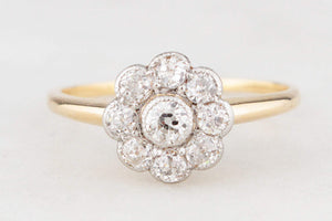 ANTIQUE EDWARDIAN .69ct DIAMOND DAISY RING 18ct GOLD & PLATINUM