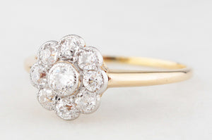 ANTIQUE EDWARDIAN .69ct DIAMOND DAISY RING 18ct GOLD & PLATINUM
