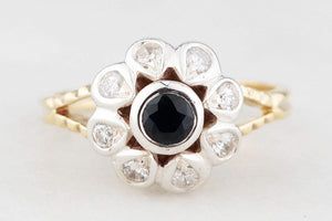 VINTAGE SAPPHIRE & DIAMOND DAISY RING 18ct GOLD