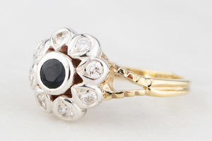 VINTAGE SAPPHIRE & DIAMOND DAISY RING 18ct GOLD