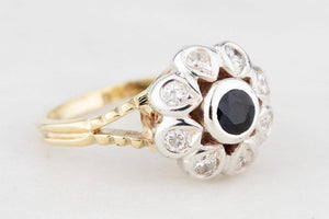 VINTAGE SAPPHIRE & DIAMOND DAISY RING 18ct GOLD