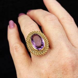 VINTAGE c1940’s AMETHYST COCKTAIL RING 18ct GOLD