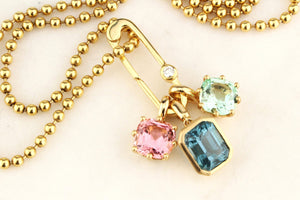 STEP CUT 2.45ct BLUE TOURMALINE PENDANT 10ct GOLD