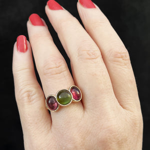 CONTEMPORARY PINK & GREEN TOURMALINE RING 9ct GOLD
