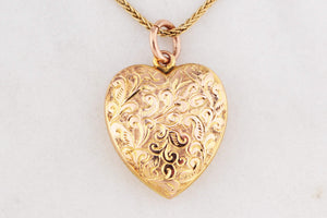 ANTIQUE EDWARDIAN 1910 ETCHED HEART PENDANT 9ct GOLD