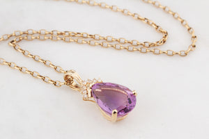 VINTAGE AMETHYST & DIAMOND PENDANT 14ct GOLD