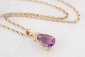 VINTAGE AMETHYST & DIAMOND PENDANT 14ct GOLD