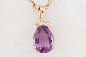 VINTAGE AMETHYST & DIAMOND PENDANT 14ct GOLD