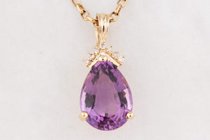 VINTAGE AMETHYST & DIAMOND PENDANT 14ct GOLD