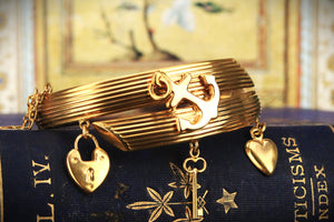 ANTIQUE VICTORIAN HINGED CHARM BANGLE 15ct GOLD