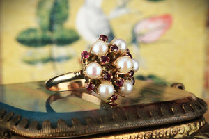 VINTAGE c1940’s RUBY & PEARL PRINCESS RING 14ct GOLD