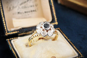 VINTAGE SAPPHIRE & DIAMOND DAISY RING 18ct GOLD